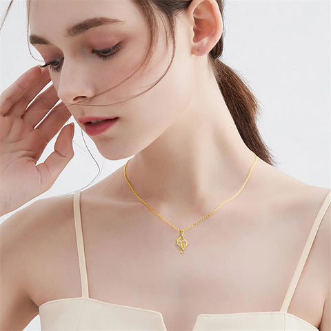 10K 14K 18K Gold Father Daughter Heart Pendant Necklace For Gift