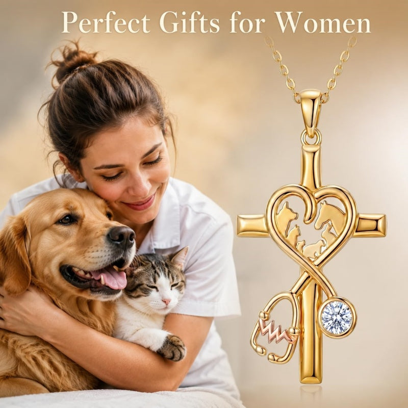 14K Gold Plated Cross Necklace for Women