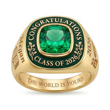Sterling Silver Personalized  Square Birthstone Engraved Class Ring