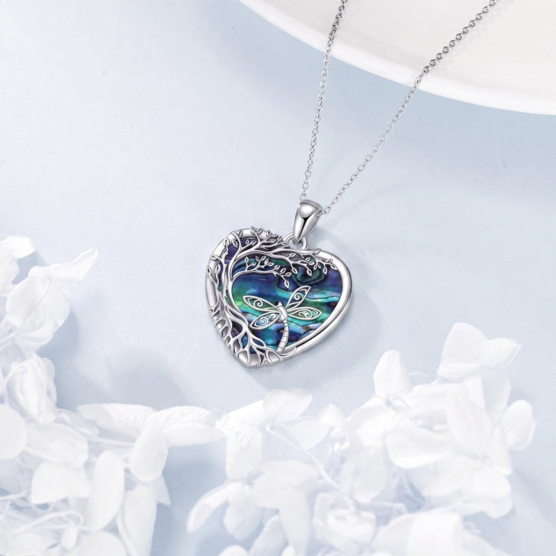 Sterling Silver Tree of Life Heart Shaped Horse Cat Dragonfly Butterfly Hummingbird Pendant Necklace
