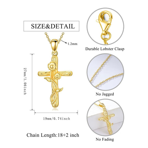 14K Gold Plated Cross Pendant Necklace for Women