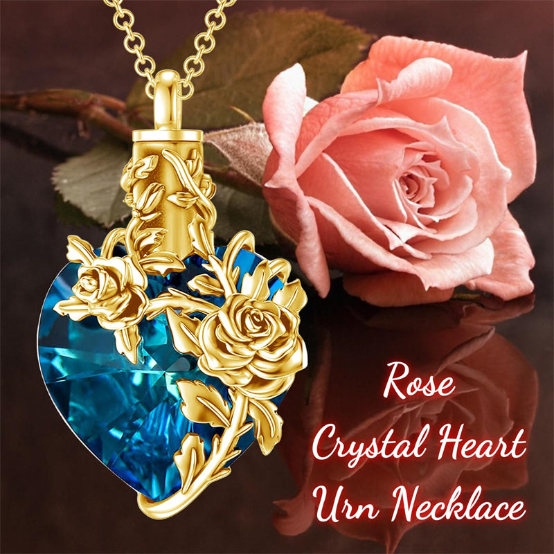 Sterling Silver Heart Crystal Rose Urn Necklaces for Ashes for Women
