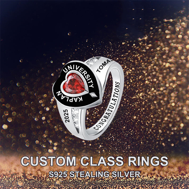 Sterling Silver Personalized Birthstone Engraved High School College Class Ring 2026 Graduation Jewelry