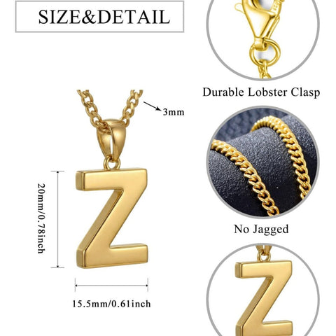 Initial Pendant Necklace 14K Gold Plated with Cuban Chain