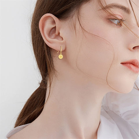 14K Yellow Gold Sunflower Dangle Earrings
