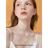 14k Gold Plated Sterling Silver Round Jade Tree of Life Necklace Good Fortune Jewelry for Women
