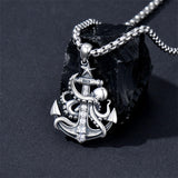 Sterling Silver Earth Swordfish Trident Compass Anchor Pendant Necklace