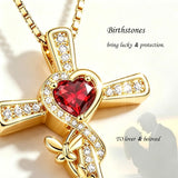 14K Gold Plated Birthstone Butterfly  Cross Pendant Necklace Anniversary Birthday for Her