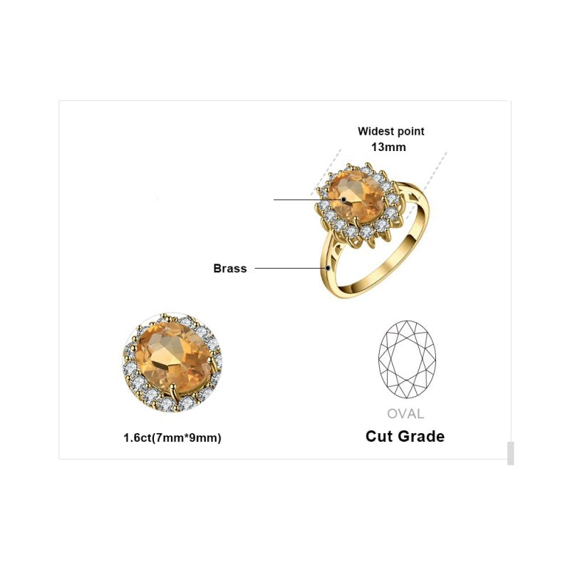 14K Yellow Gold Plated Birthstone Halo Engagement Rings for Women
