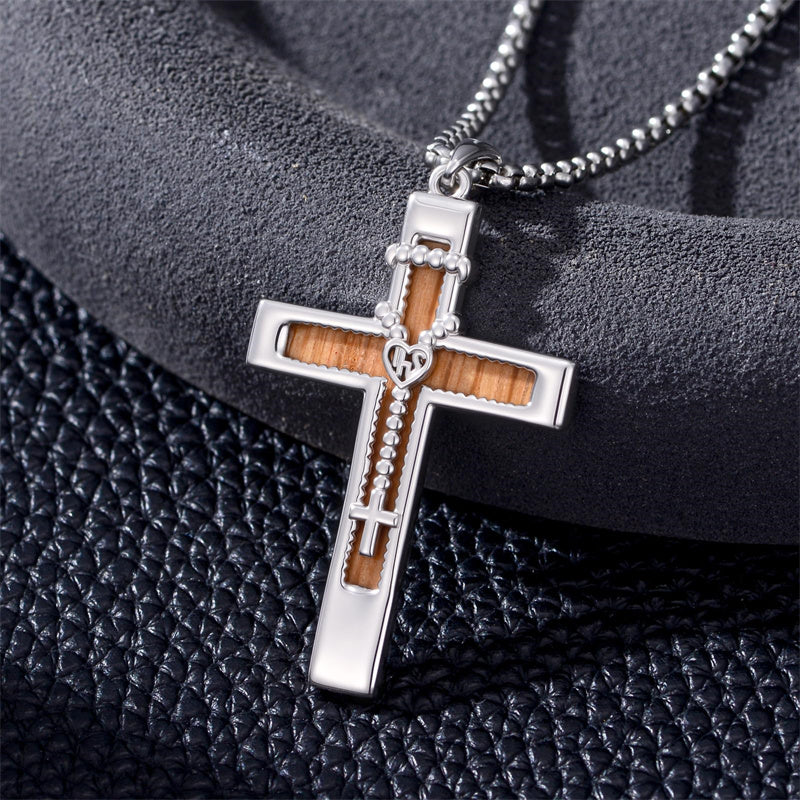 Sterling Silver Wooden Cross Pendant Necklace