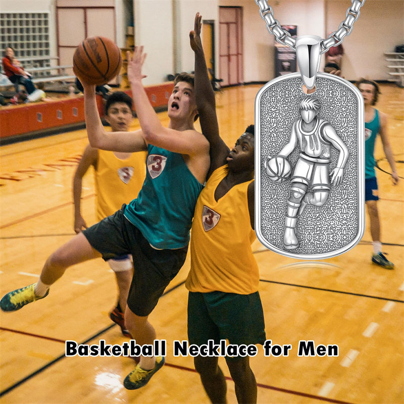 Sterling Silver Dog Tag Baseball Basketball Softball Soccer Pendant Necklace for Men