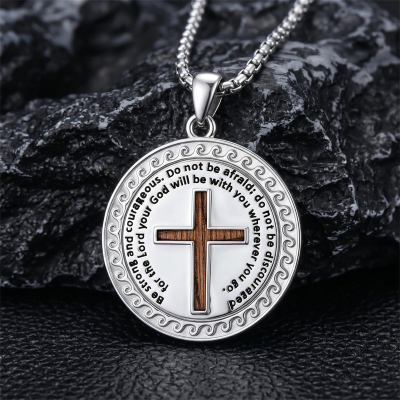 Sterling Silver Wooden Cross Pendant Necklace