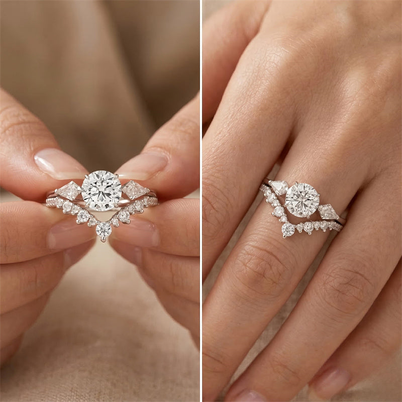 Sterling Silver 10K 14K 18K Gold 1CT-4CT Heart Round Teardrop Oval Moissanite Engagement Rings Set for Women