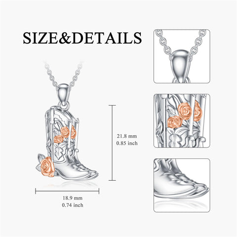 Sterling Silver Cowboy Boot Cowgirl Pendant Necklace