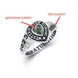 Sterling Silver Moissanite Moss Agate Onyx Personalized Class Ring Graduation Ring for Women