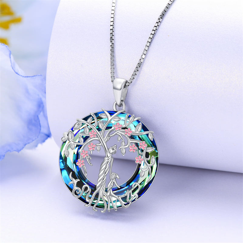 Sterling Silver Crystal Tree of Life Family Pendant Necklace for 1 to 5 Children