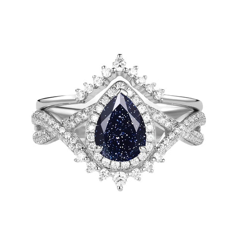 Sterling Silver 10K 14K 18K Gold  Pear Shaped Gemstone Engagement Rings Set