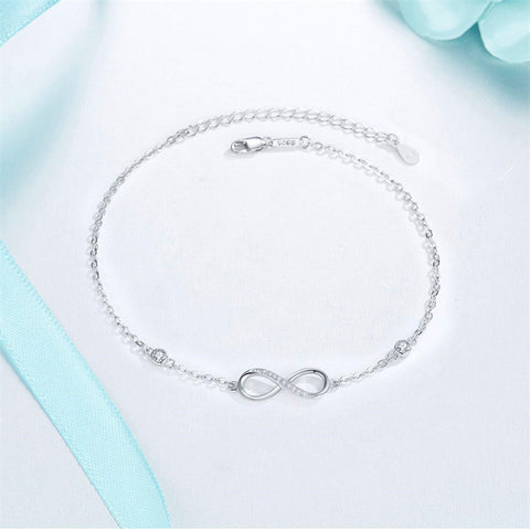 925 Sterling Silver Endless Love Symbol Ankle Bracelet Adjustable Plus Size Large Bracelet Gifts for her Valentines Day Mother’s Day Gifts