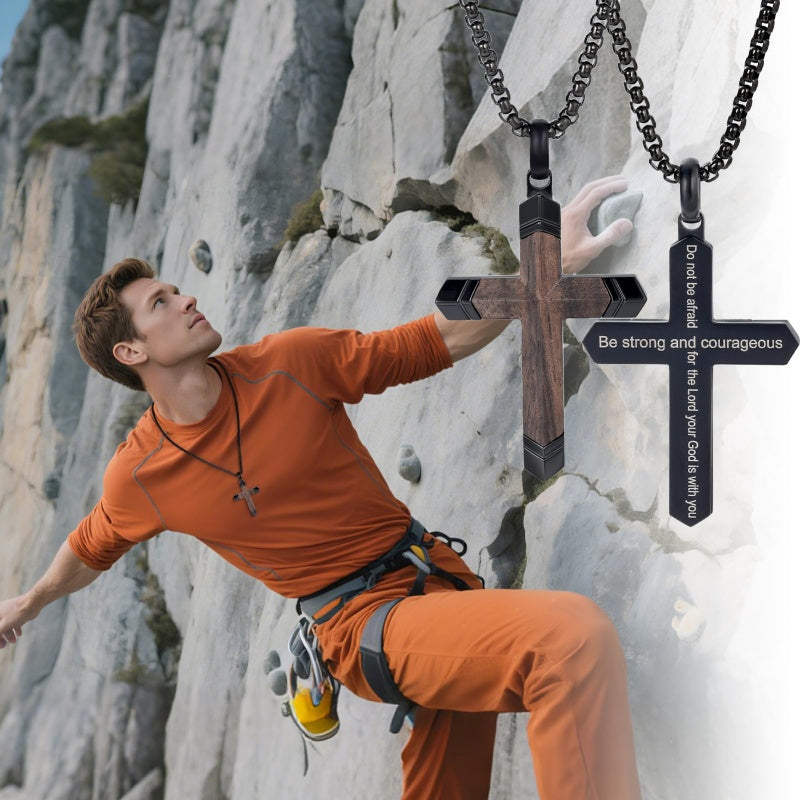 14K Gold  Plated Wooden Cross Crucifix Pendant Necklace for Men