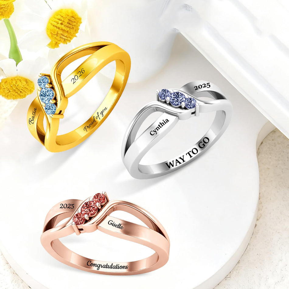 Copper Personalized Birthstone Engraved Class Ring for Women