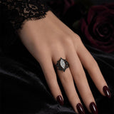 Sterling Silver 10K 14K 18K Gold Moissanite Gothic Black  Engagement Wedding Ring  for Women Halloween Gift