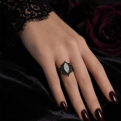Sterling Silver 10K 14K 18K Gold Moissanite Gothic Black  Engagement Wedding Ring  for Women Halloween Gift