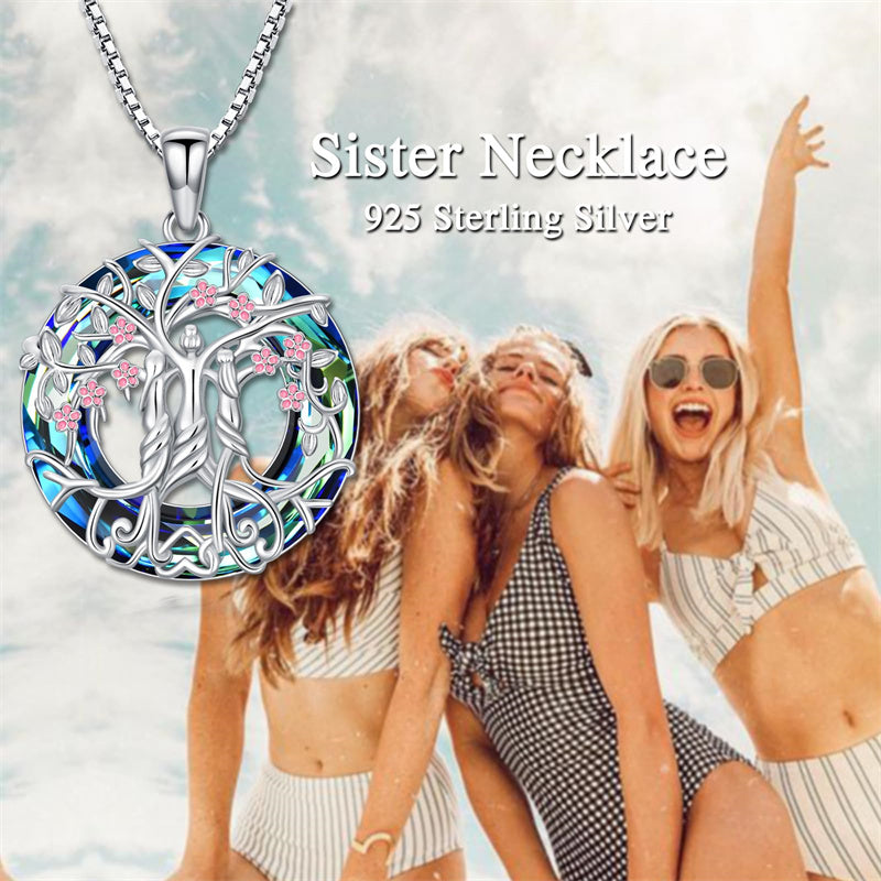 Sterling Silver Crystal Tree of Life Family Pendant Necklace for 1 to 5 Children