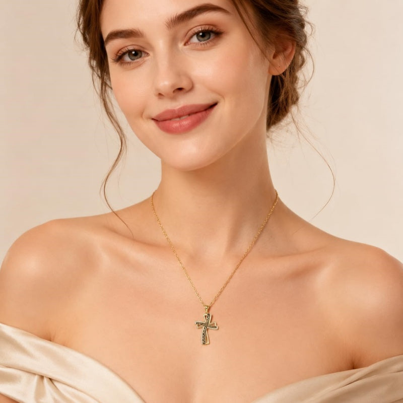 14K Gold Plated Cross Necklace for Women