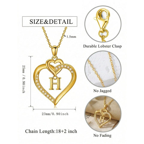 Heart Initial A-Z Pendant Necklace for 14K Gold Plated Women Initials Jewelry Gifts