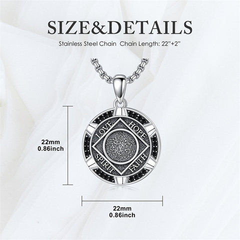 Sterling Silver AA Sobriety Alcoholics Anonymous  Pendant Necklace for Men