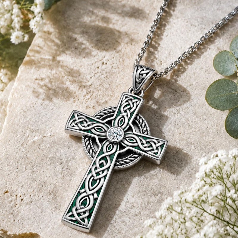 14K Gold Plated Celtic Vikin Cross Pendant Necklace Irish Jewelry Religious Protective Gift