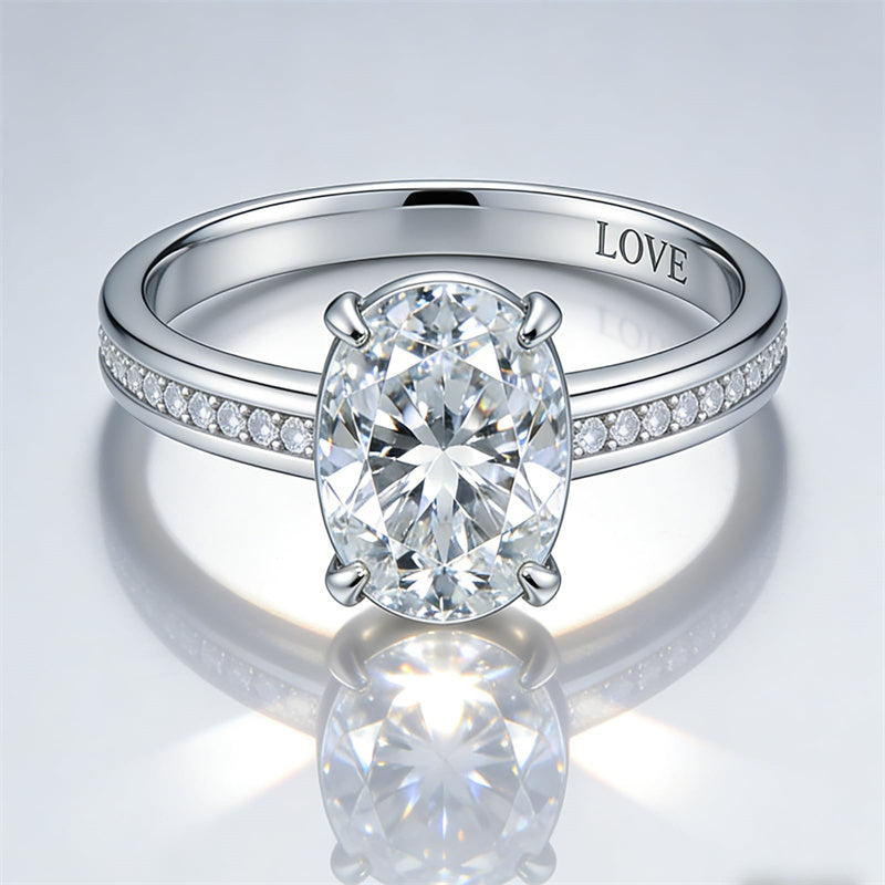 Sterling Silver 10K 14K 18K Gold Personalized Engraved Moissanite Wedding Engagement Promise Band Ring