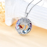 Sterling Silver Crystal Tree of Life Moon Phase Pendant Necklace
