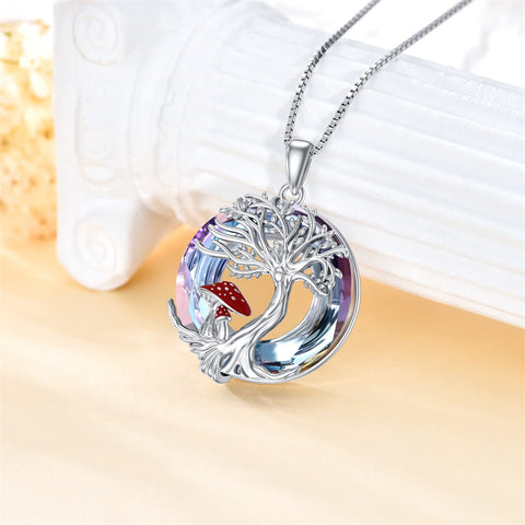 Sterling Silver Crystal Tree of Life Moon Phase Pendant Necklace