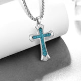 14K Gold Plated Turquoise Malachite Abalone Shell Cross Pendant Necklace for Men