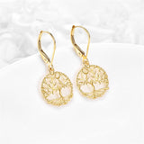 14k Solid Gold Tree of Life Leverback Earrings for Women, Dangle Drop Earrings Birthday Gifts for Her