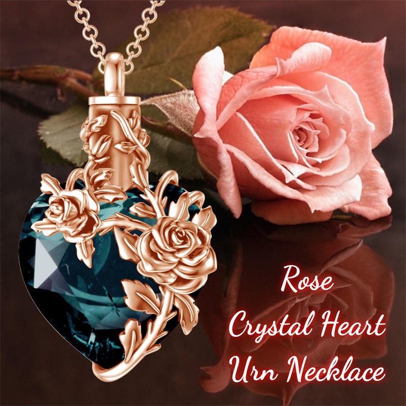 Sterling Silver Heart Crystal Rose Urn Necklaces for Ashes for Women
