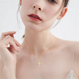 14K Gold Cross Necklace for Women Yellow Gold Religious Simple Cross Pendant Necklace Jewelry for Her Girls Mother Daughter Wife Jesuits