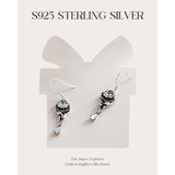 Sterling Silver Vintage Moonstone Turquoise Lotus Tree of Life Hummingbird Butterfly Drop Earrings