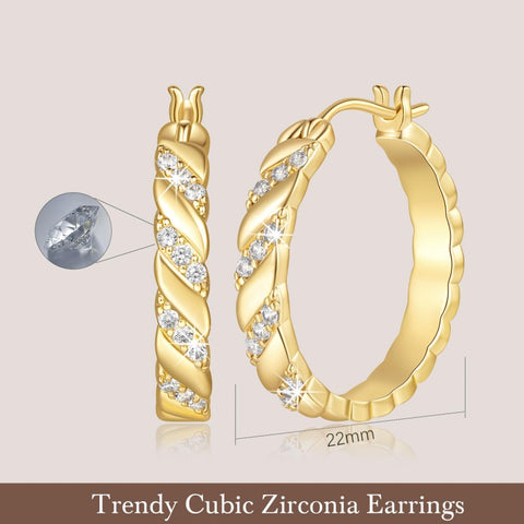 14K Gold Plated  Cubic Zirconia Dainty Hoop Earrings for Women
