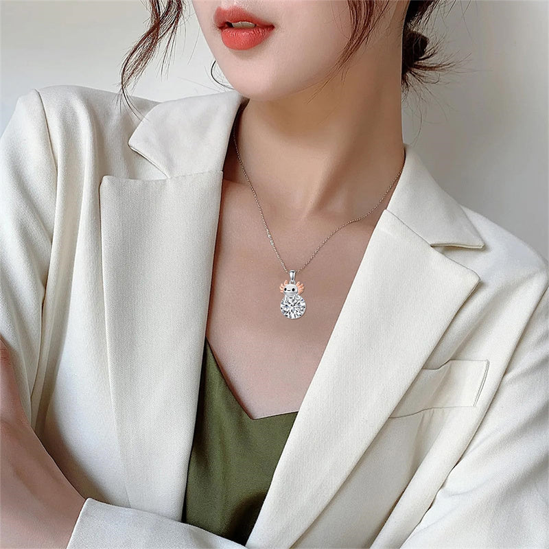 Sterling Silver 12 Month Birthstone Axolotl Pendant Necklace for Women