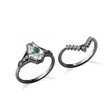 Sterling Silver 10K 14K 18K Gold Vintage Nature Moss Agate Engagement Ring Sets for Women