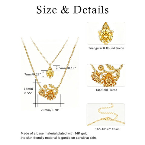 14K Gold Birthstone Birth Flower  Pendant Necklace Birthday Jewelry Gifts for Women
