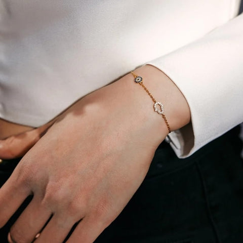 14K Gold Plated  Cubic Zircon Evil Eye Hamsa Hand Bracelets for Women