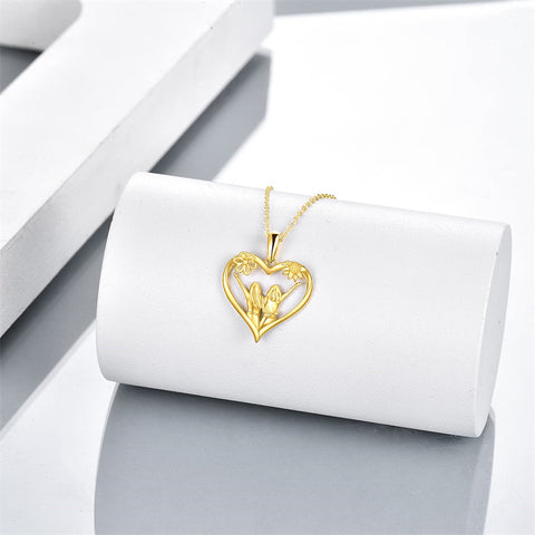 14K Solid Yellow Gold Sister Necklace for Women Love Heart Friendship Pendant Jewelry Gifts for Sister