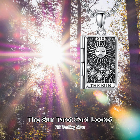 Sterling Silver Sun Moon Lovers Tarot Card Photo Locket Necklace