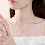 14K Gold Heart Highland Cow Pendant Necklace