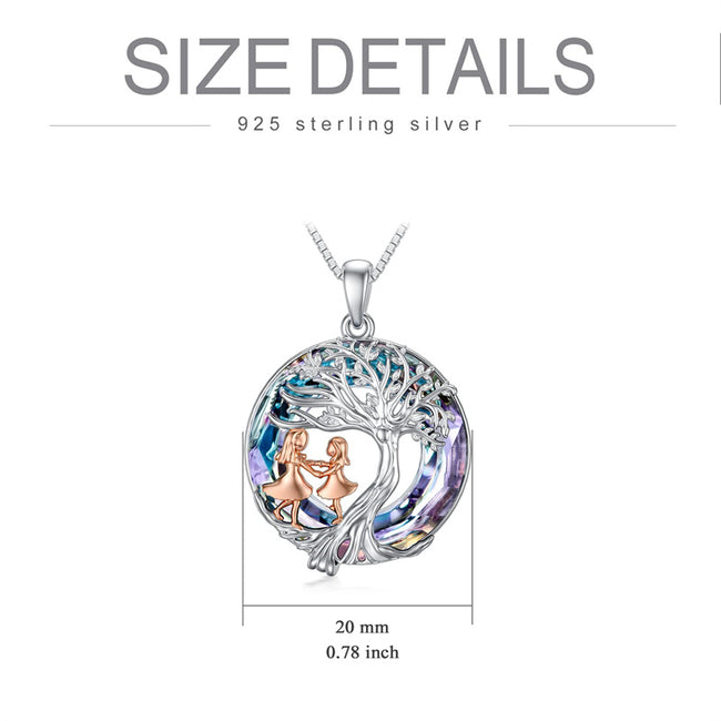 Tree of Life Sister Necklace 925 Sterling Silver Friendship Crystal Pendant Necklace Gifts for Women Girls