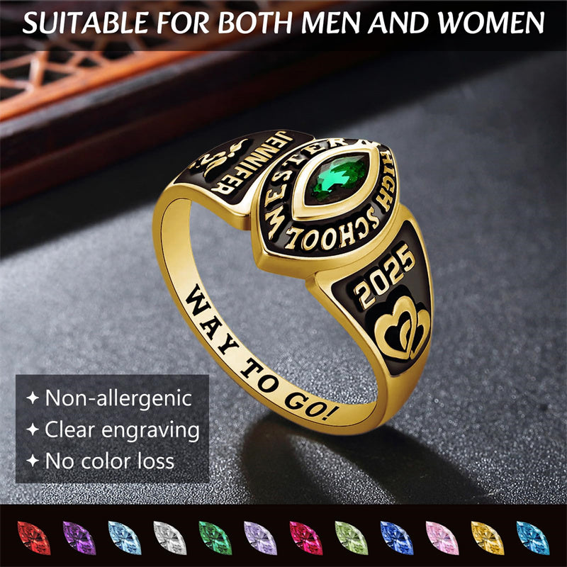 Sterling Silver Personalized Birthstone  Engraved Graduation Ring for Class of 2026