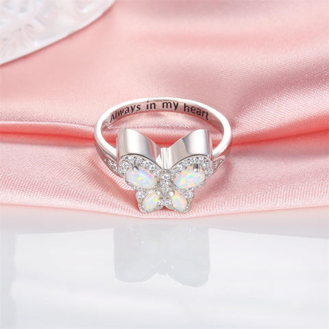 Opal Butterfly Urn Rings for Ashes of Loved Ones 925 Sterling Silver Cremation Keepake Rings Memorial Jewelry for Women